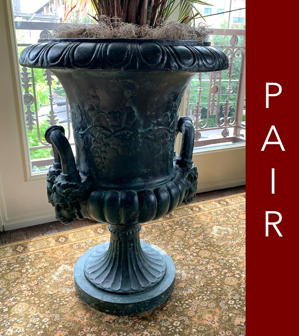 Pair Of Patinated Cast Stone Urns (1 of 9)