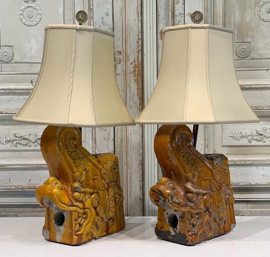 Pair Of Oriental Roof Tile Elements As Lamps (1 of 10)