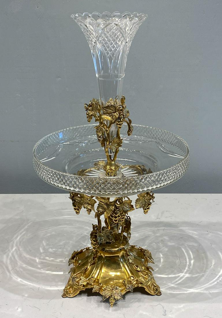 Gilt And Glass Epergne: 21 1/4 x 12. Typical loss to gilding commensurate with age. Please see photos. No chips or cracks To glass.
