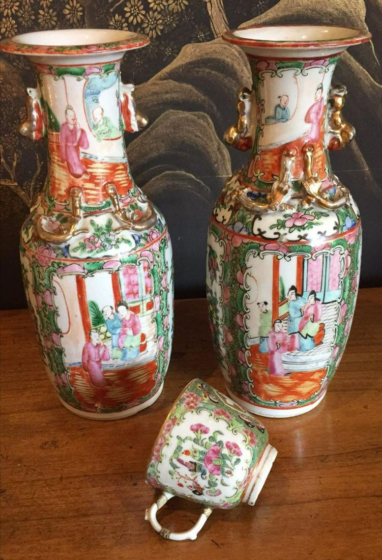 Pair Chinese Rose Medallion Porcelain Vases (1 of 4)