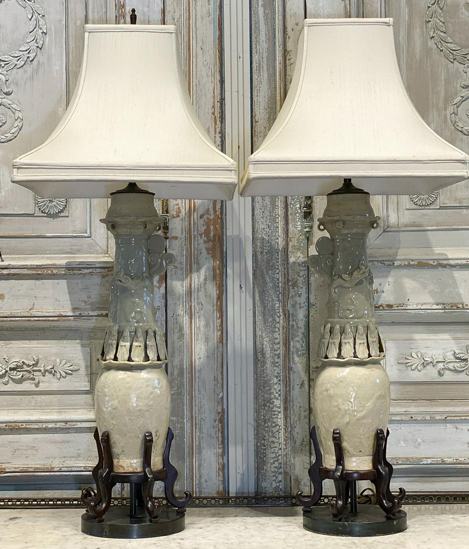 Pair Of Chinese Funerary Urns As Lamps (1 of 6)