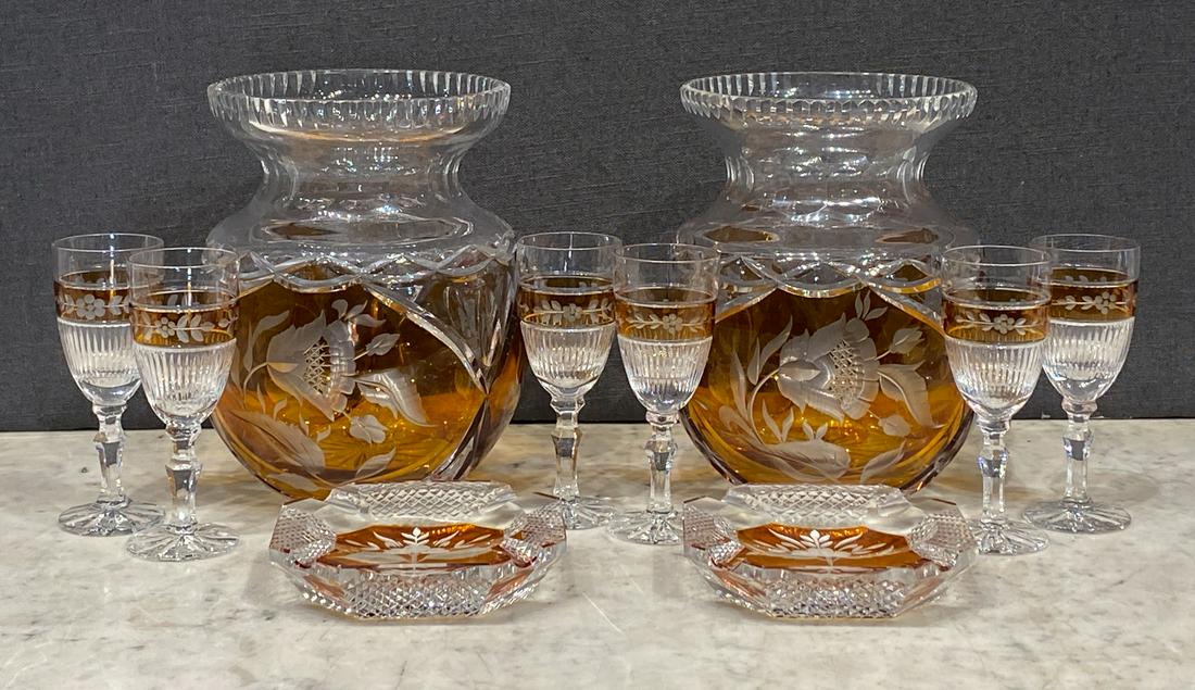 15 Pieces Of Amber Cut Glass (1 of 3)