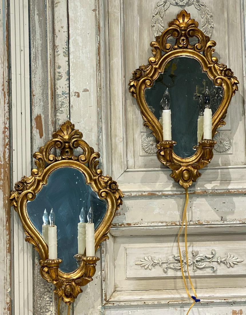 Pair Of Antique French Mirrored Sconces (1 of 5)