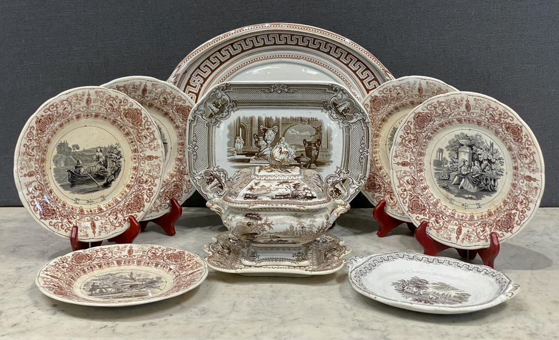 10 Pieces Of Brown 19c Transferware (1 of 8)