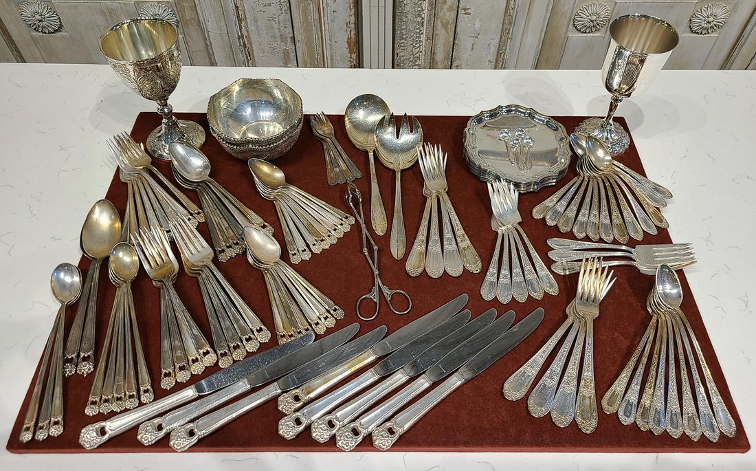 Reed And Barton, Towle Flatware: Marked Towle And Reed And Barton. Approximately 170 Silver Plated Pieces, 8 Sterling Silver Forks.