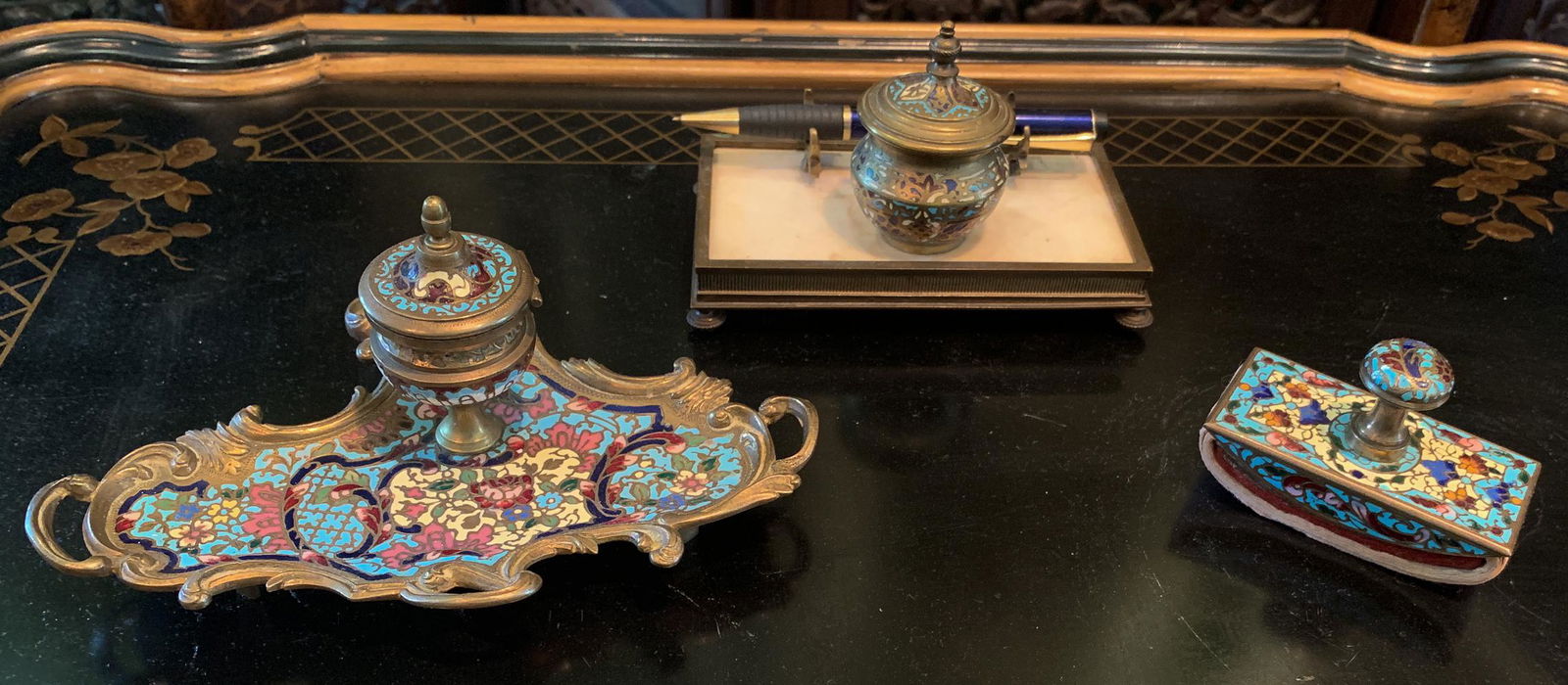 3 French Champleve Enamel Desk Accessories. (1 of 4)