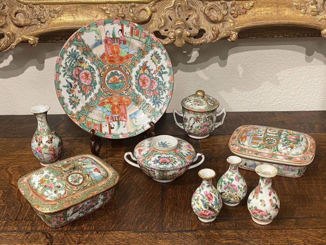 9 Chinese Rose Medallion Pieces With Other Porcelain (1 of 3)