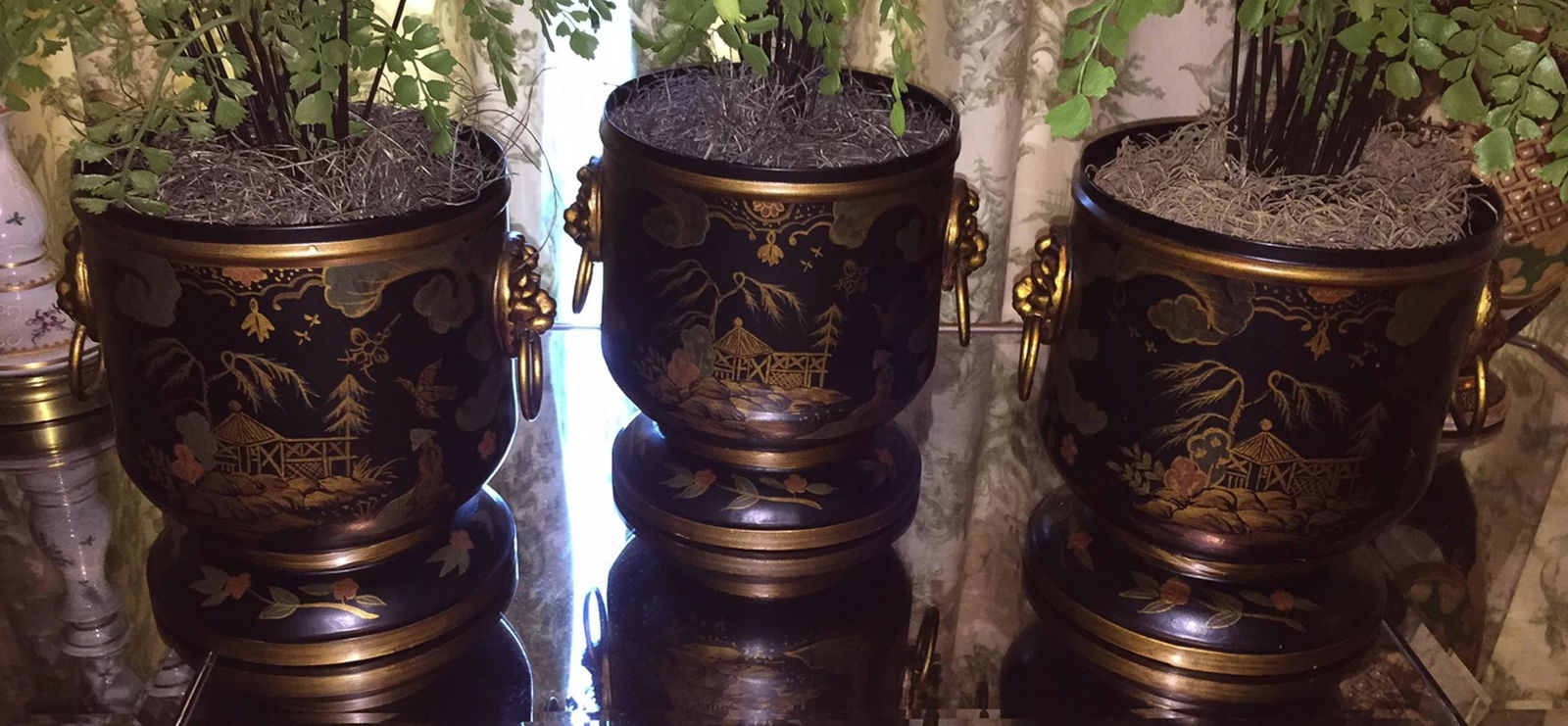 6 Chinoiserie Tole Style Planters (1 of 4)