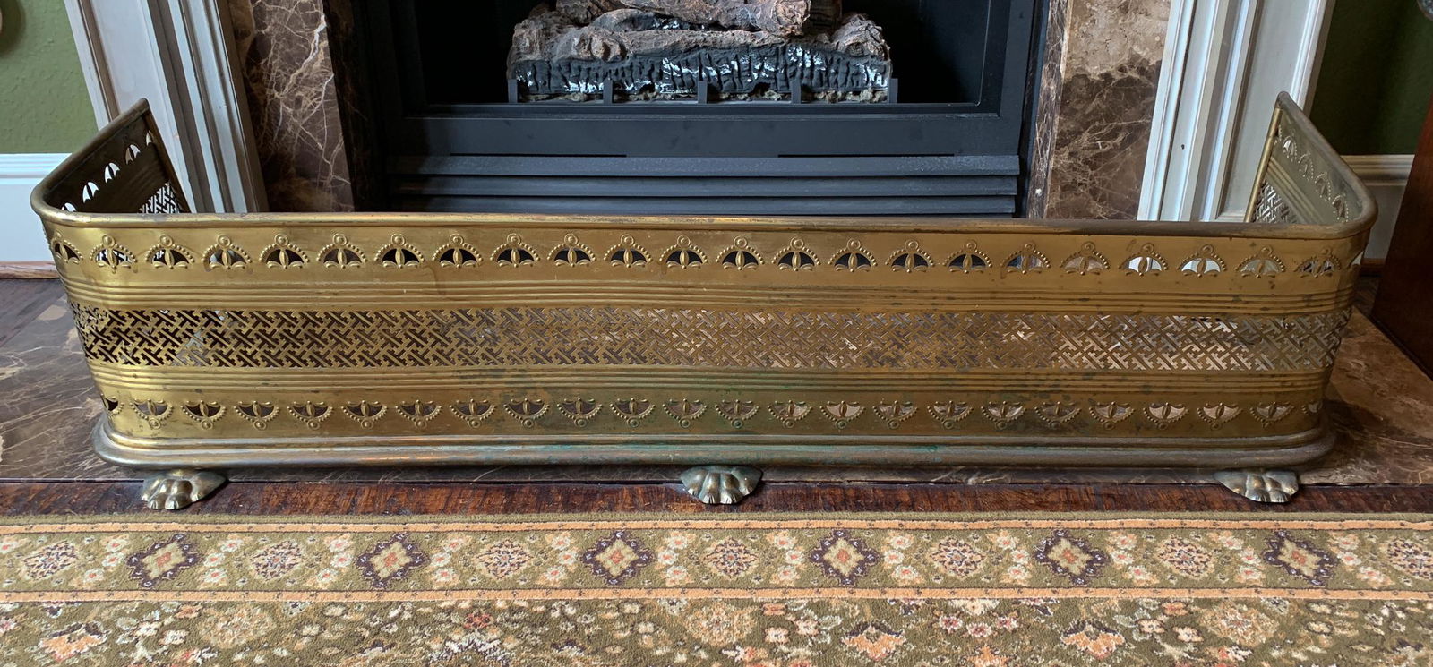 Antique English Brass Fire Fender (1 of 2)