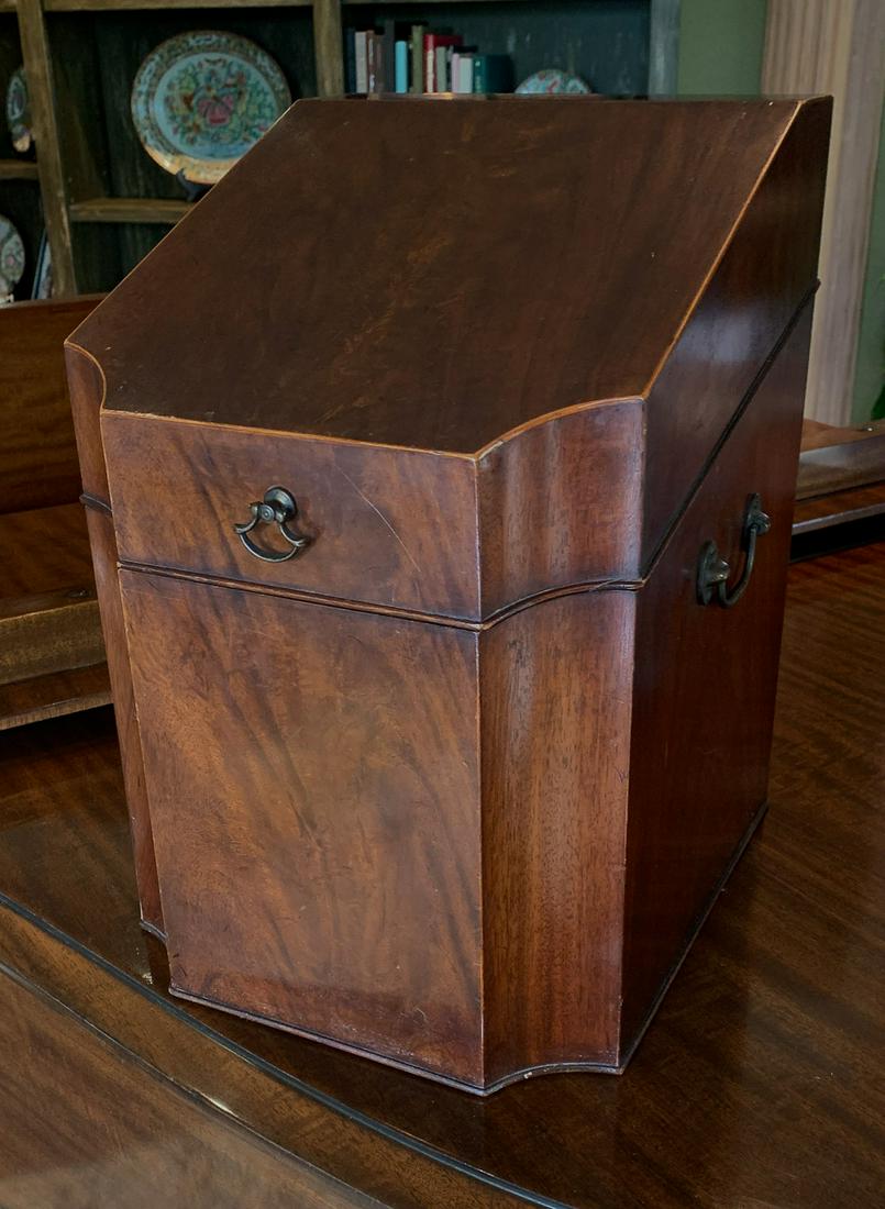 English Style Mahogany Knife Box: 20th Century, Fitted interior File Box, 15.5 High X 12.5 Deep X 10.5 Wide.