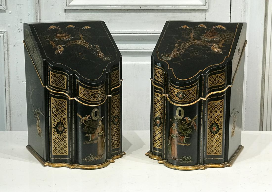 Pair Georgian Style Japanned Knife Boxes (1 of 9)