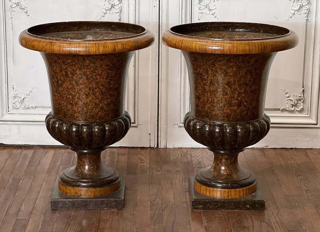 Pair Large Faux Painted Campagna Urn Planters (1 of 9)