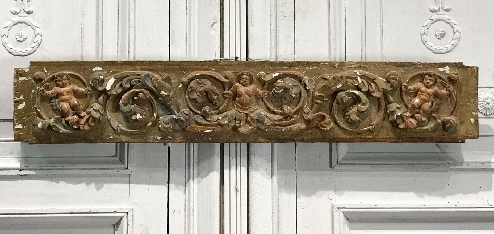 Italian Painted Carved Wood Architectural Panel (1 of 7)