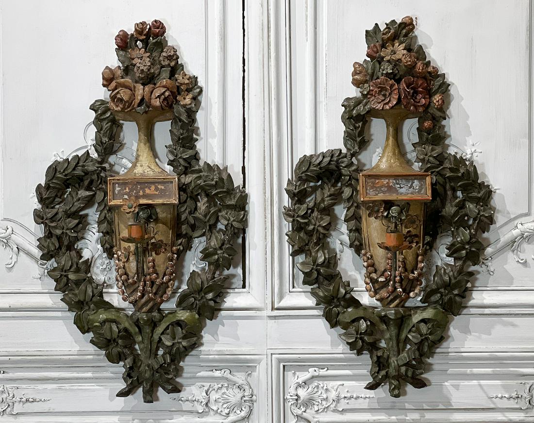 Pair Painted Gesso Sconce Girandoles (1 of 12)