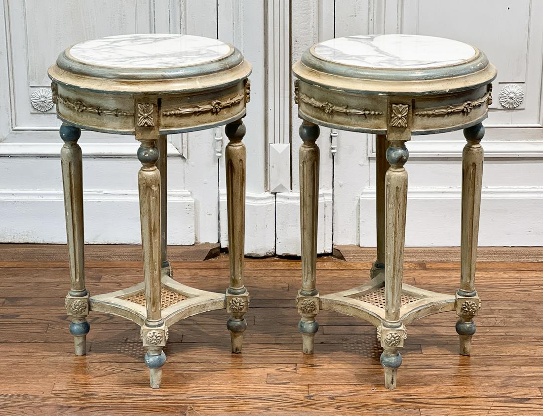 Pair Louis XVI Style Painted Side Tables (1 of 8)