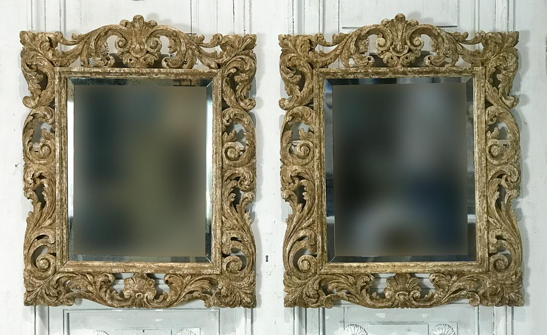 Pair Baroque Style Carved Walnut Mirrors (1 of 7)