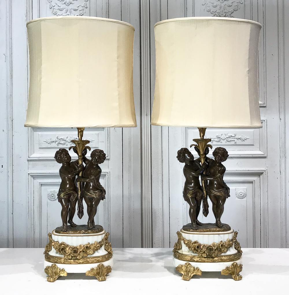 Pair Fine French Bronze And Marble Table Lamps (1 of 9)