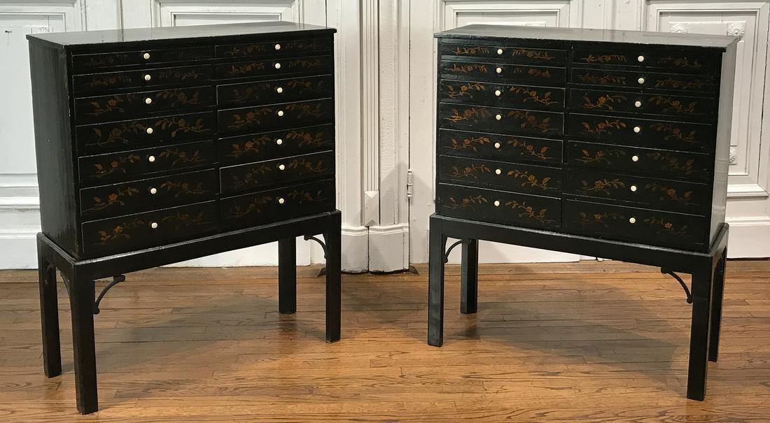 Pair Victorian Japanned Collector Cabinets (1 of 9)