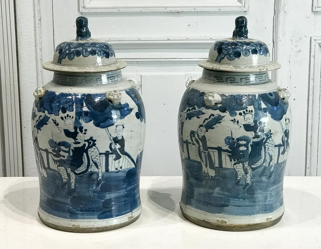 Pair Chinese Blue And White Porcelain Jars (1 of 12)