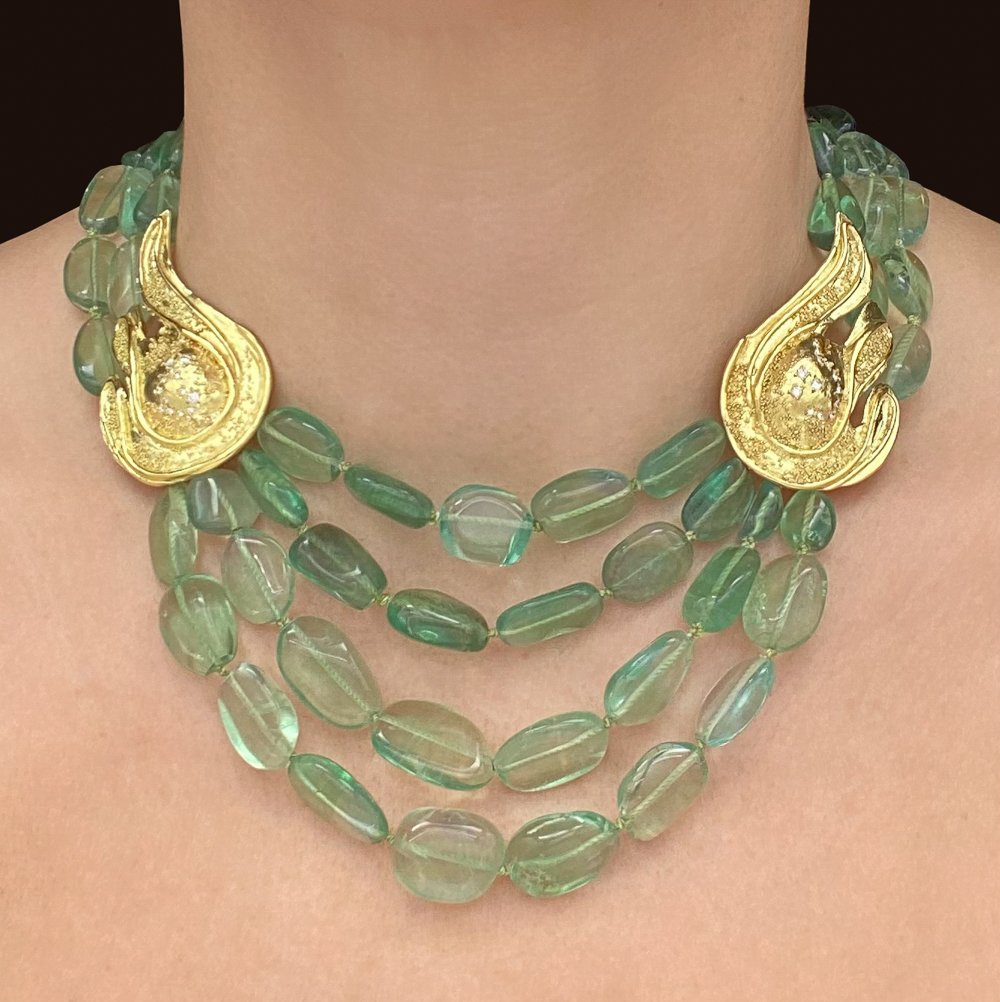 Elizabeth Gage Fluorite Bead Necklace, 18k YG (1 of 19)