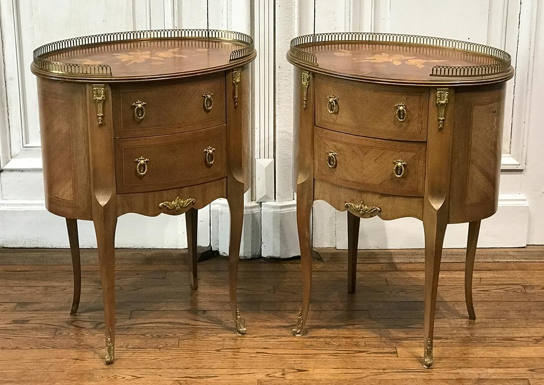 Pair Louis XVI Style Marquetry Commodes (1 of 9)