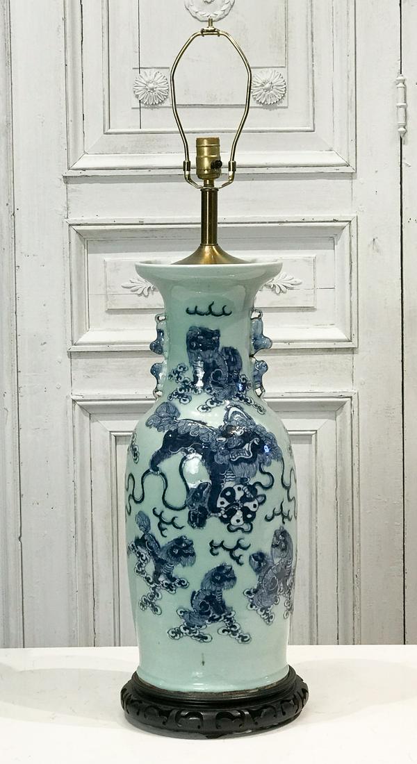 Large Chinese Celadon Porcelain Table Lamp (1 of 7)