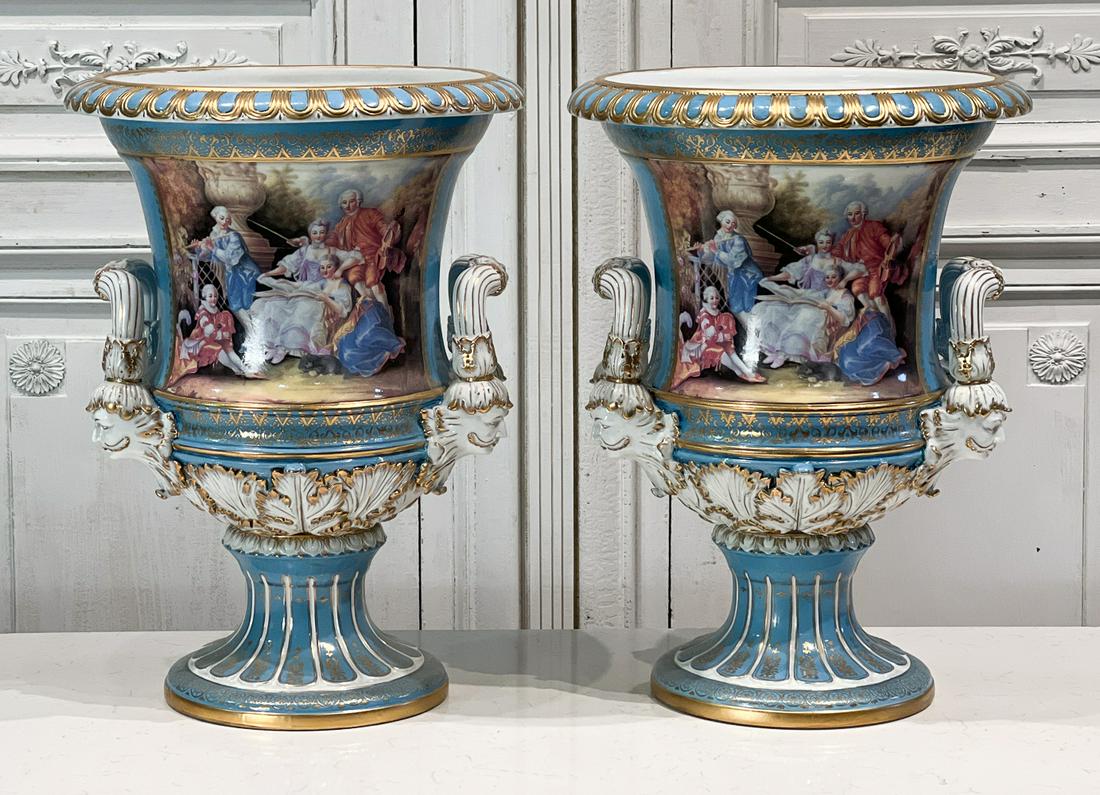 Pair Large Louis XVI Style Porcelain Urns (1 of 9)