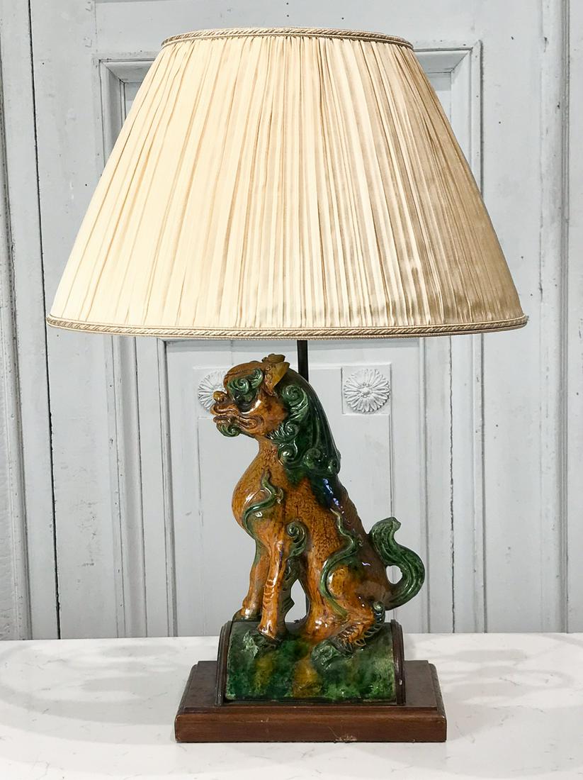 Chinese Sancai Pottery Foo Dog Table Lamp (1 of 5)