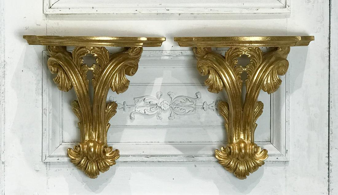 Pair Italian Carved Giltwood Bracket Shelves (1 of 9)