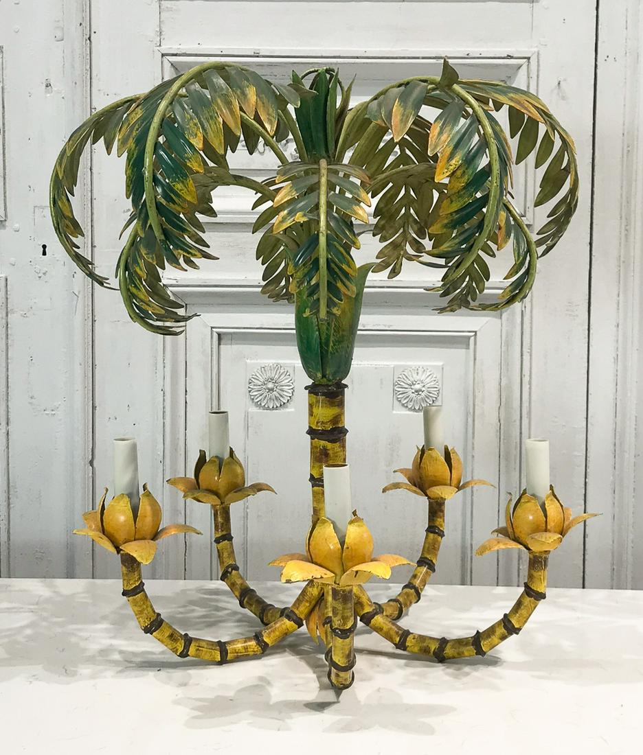 Painted Tole Palm Chandelier (1 of 7)