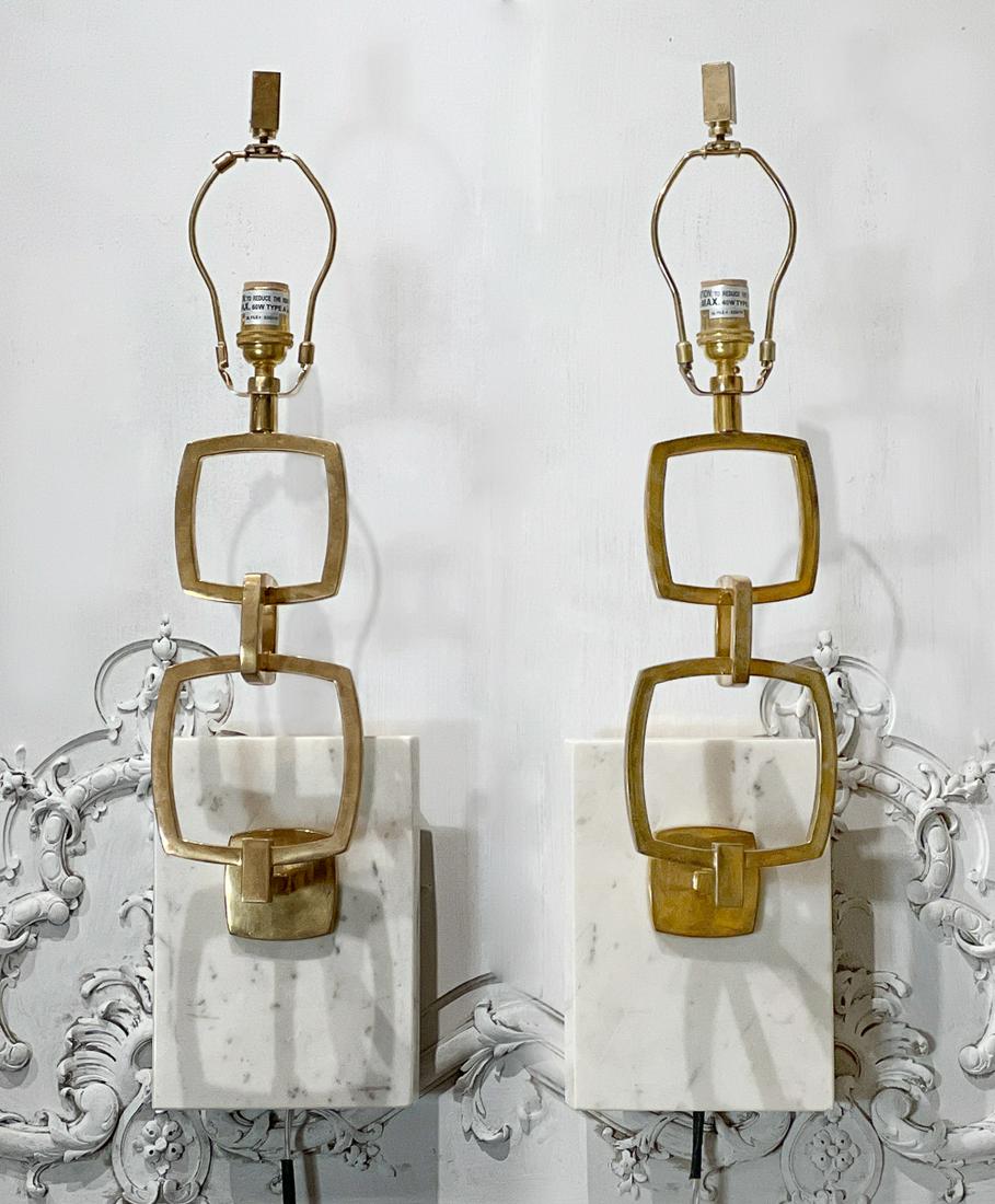 Pair Modern Marble And Brass Link Sconces (1 of 14)
