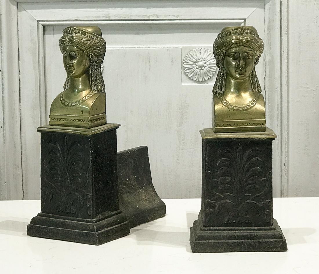 Pair Empire Bronze And Iron Andirons (1 of 6)