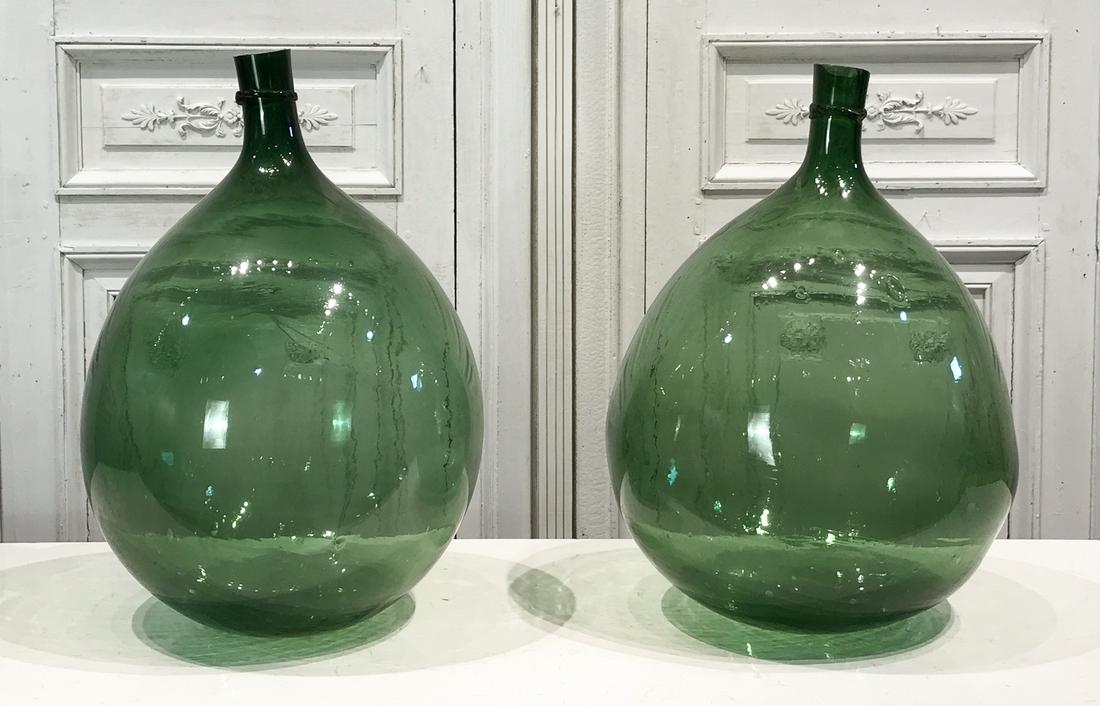 Near Pair Large Green Glass Carboy Jugs (1 of 7)