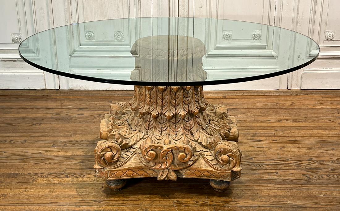 Carved Hardwood Corinthian Capital Center Table (1 of 11)