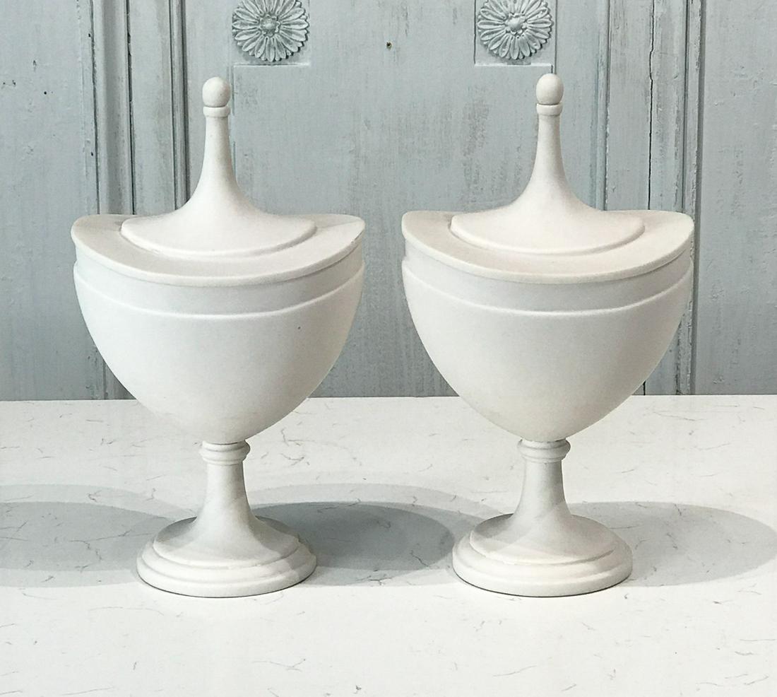 Pair Cast White Marble Urn Cassoulets (1 of 5)