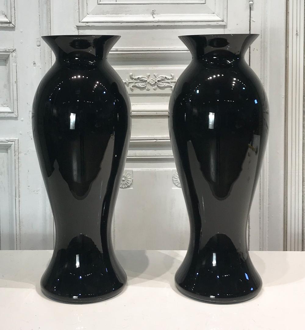 Pair Large Modern Black Glass Vases (1 of 6)