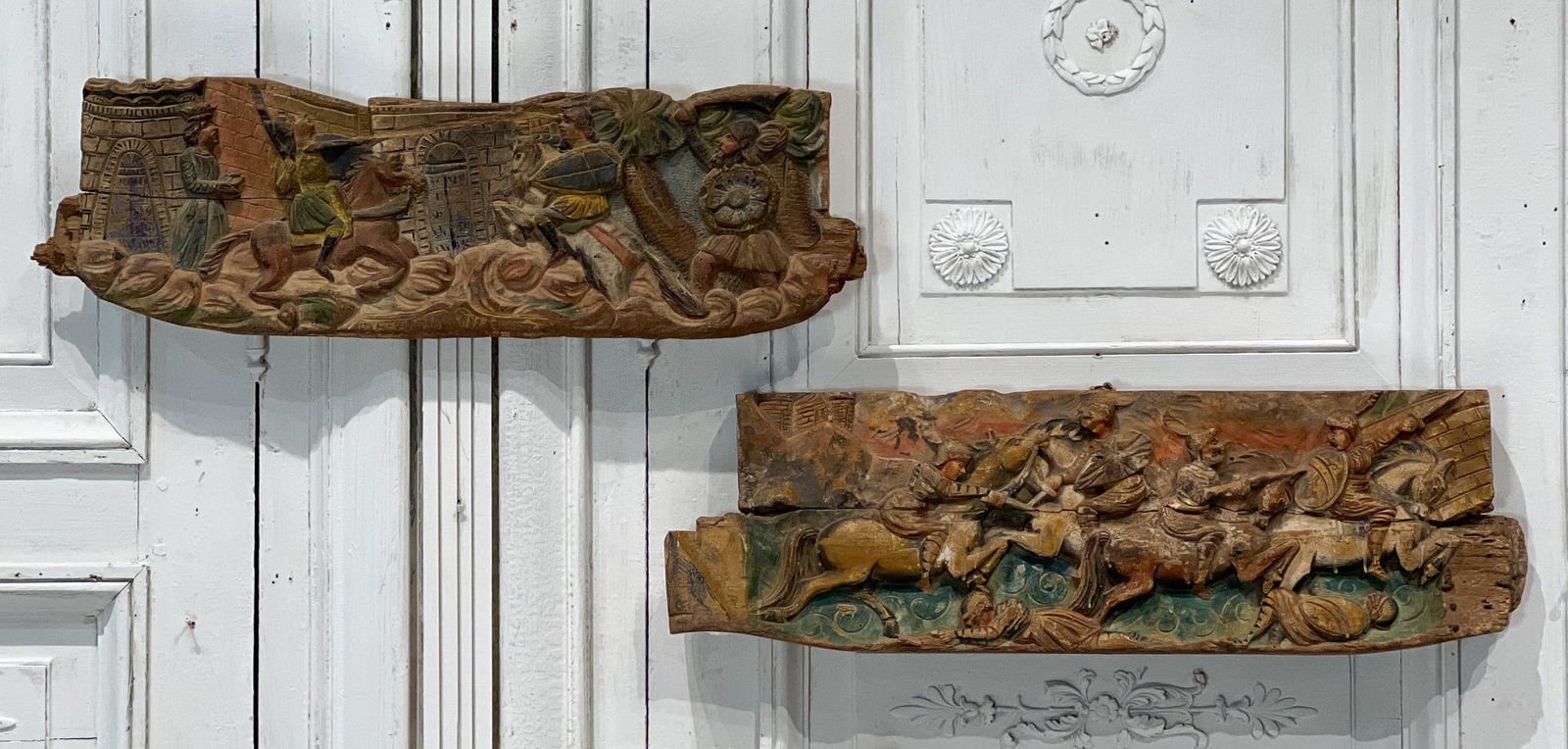 Two Continental Carved Polychrome Wood Panels (1 of 8)