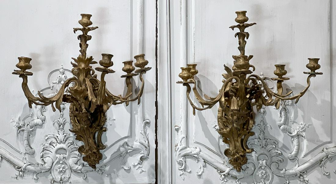 Pair Louis XV Style Gilt Bronze Sconces (1 of 10)