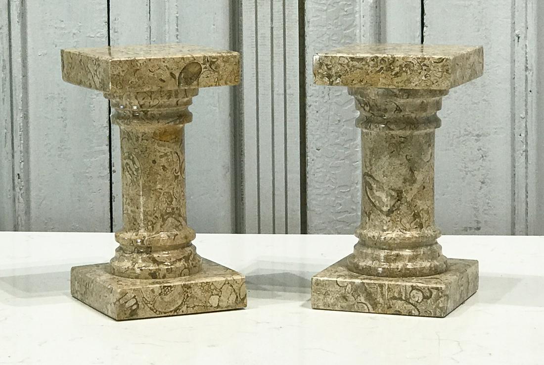 Pair Fossil Stone Column Stands Or Bookends (1 of 4)