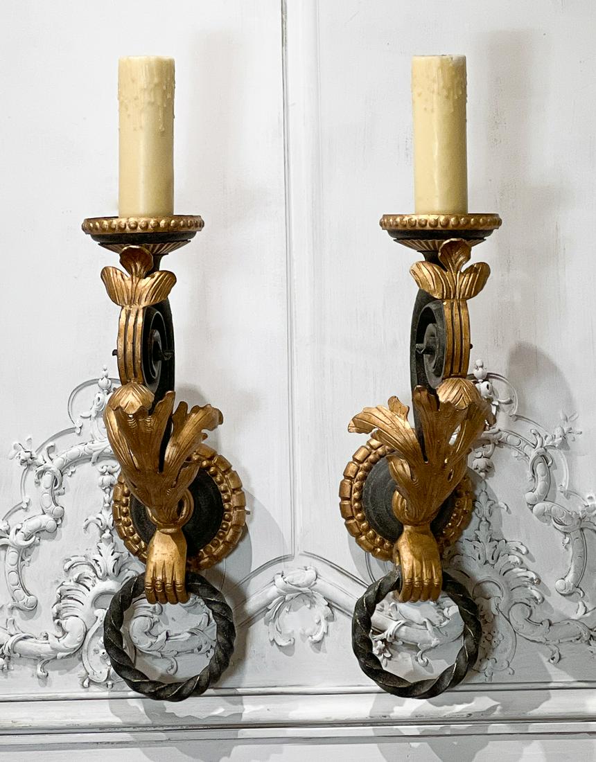 Pair Empire Style Parcel Gilt Sconces (1 of 7)
