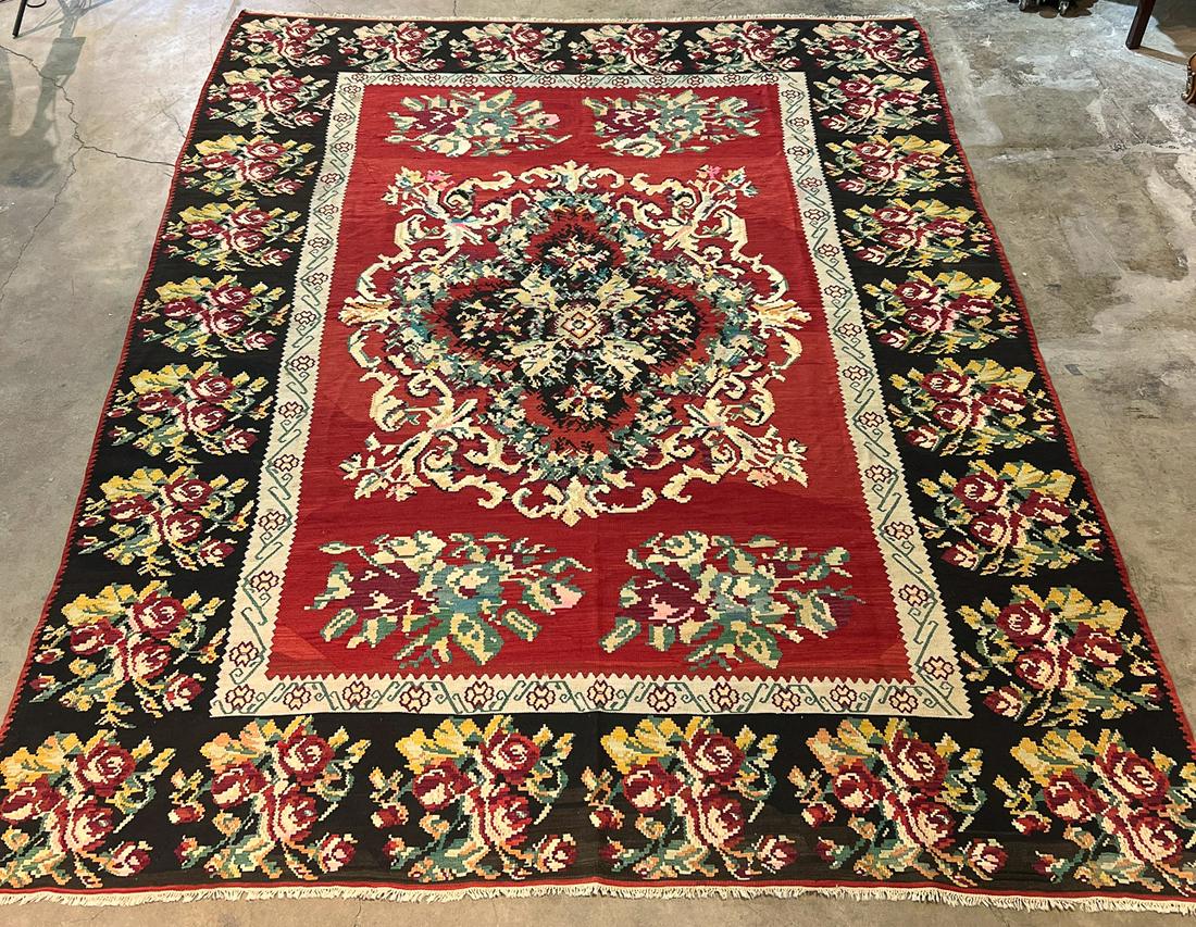 Vintage Wool Rose Motif Kilim Rug (1 of 10)