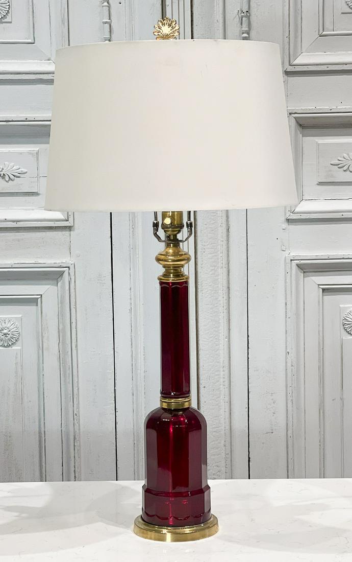 Cranberry Glass And Brass Table Lamp (1 of 7)
