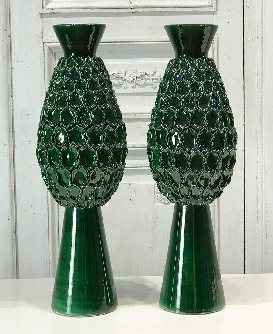 Pair Modern Italian Pottery Pineapple Vases (1 of 10)