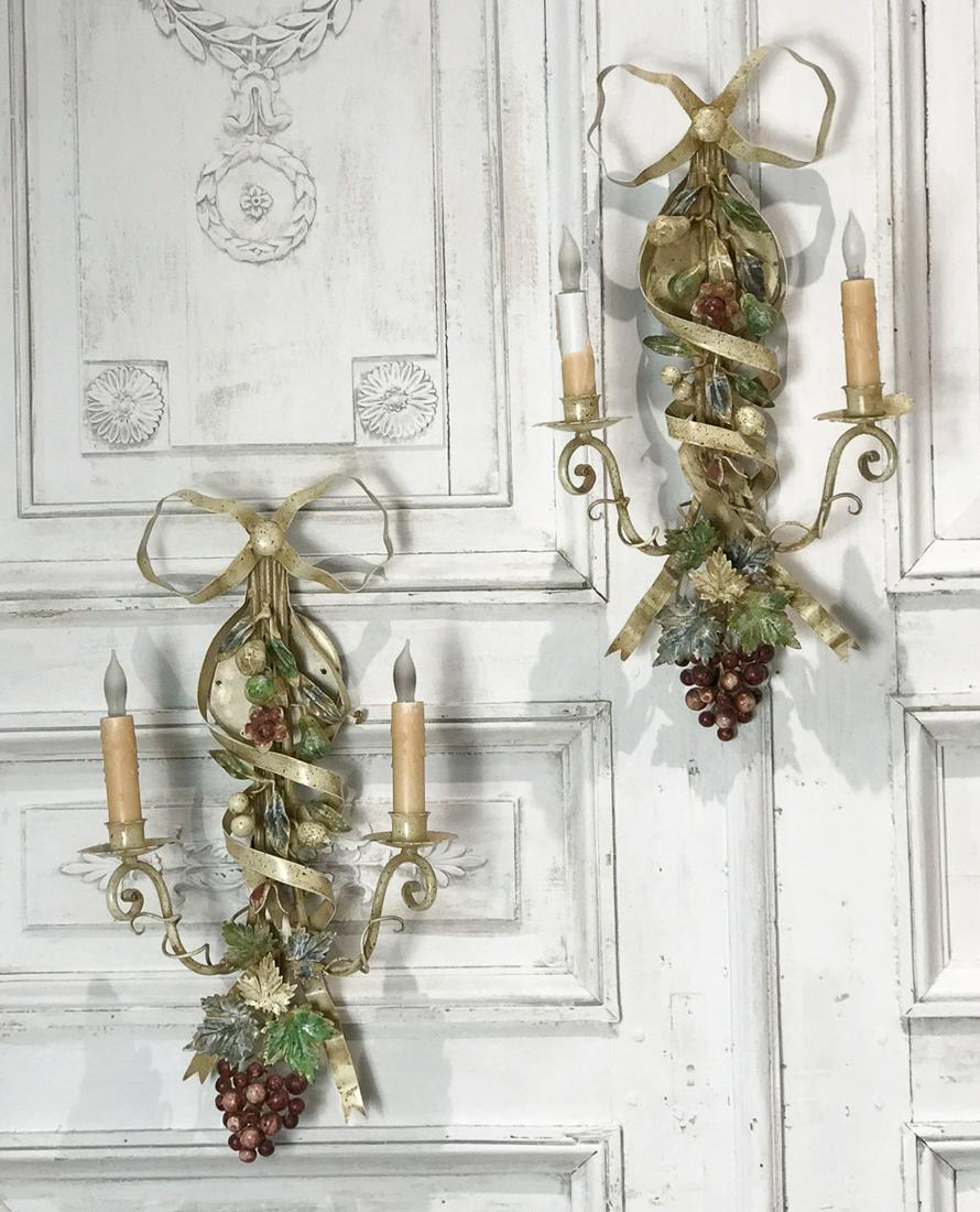 Pair French Style Painted Tole Sconces (1 of 8)