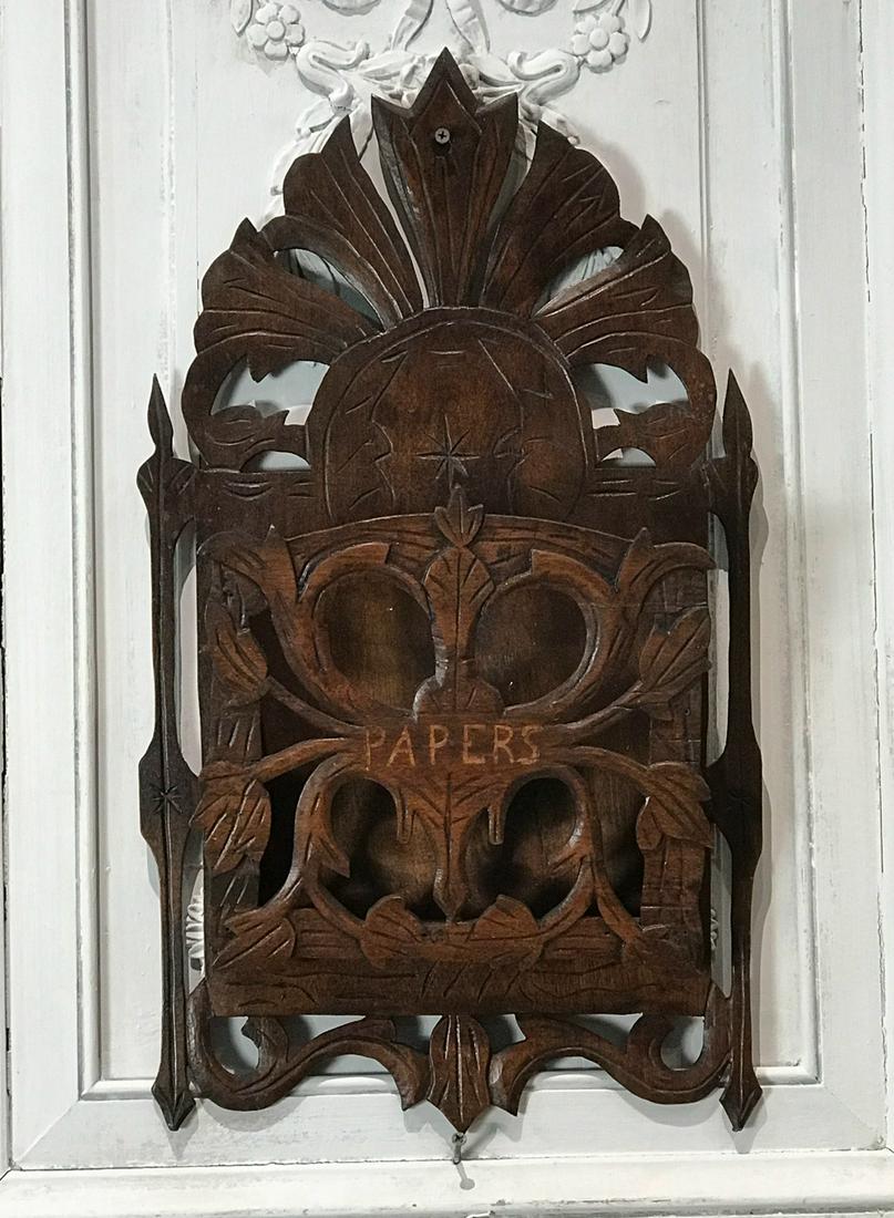 Antique American Carved Walnut Wall Pocket (1 of 3)