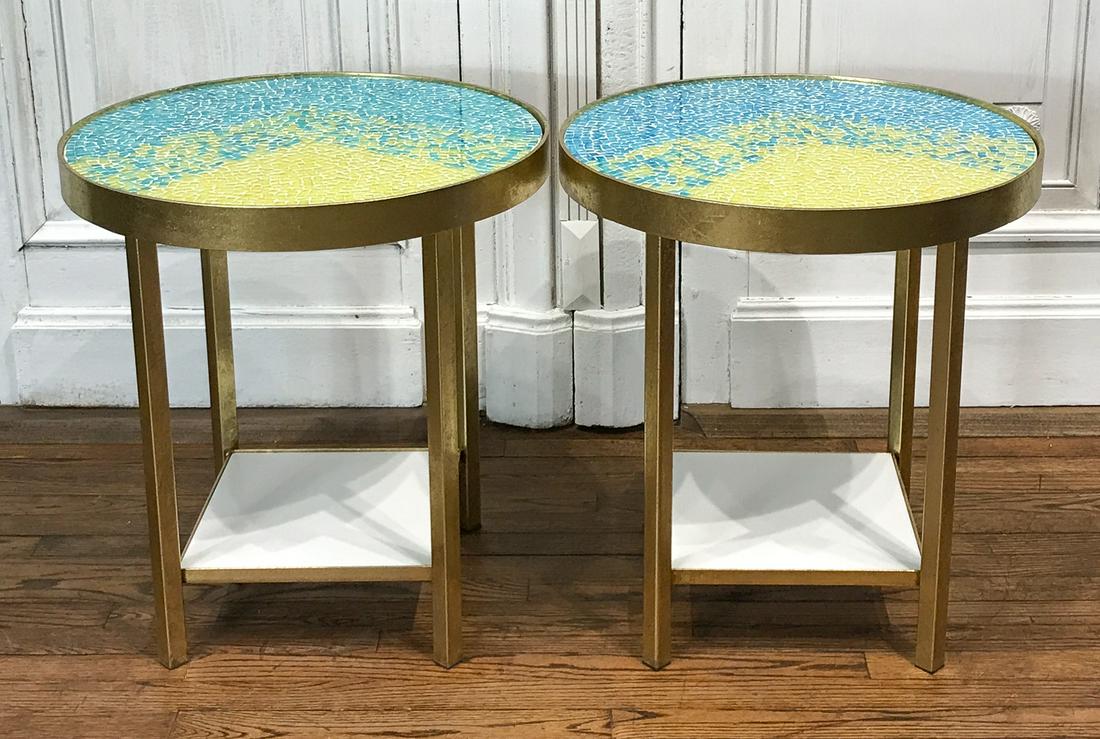 Pair Modern Mosaic And Gilt Metal Side Tables (1 of 4)