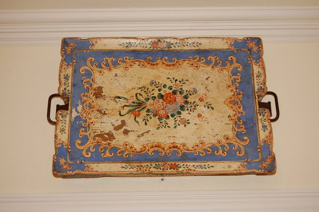 Continental Antique Painted Tray Table 24w x 18h e: Continental Antique Painted Tray Table 24w x 18h early 20th c.