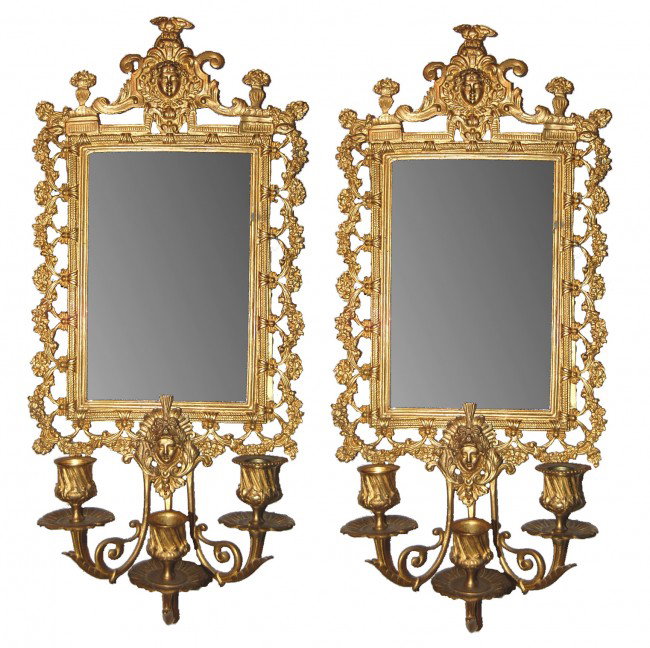 Pair of Antique Bronze Dore' Wall Sconce 20.5h lat: Pair of Antique Bronze Dore' Wall Sconce 20.5h late 19th c.