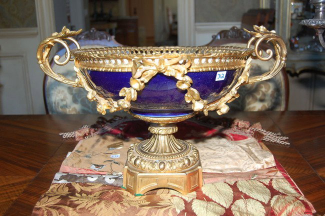 Antique Cobalt & Bronze Dore' Centerpiece 19.5w x : Antique Cobalt & Bronze Dore' Centerpiece 19.5w x 12.5h 19th c.