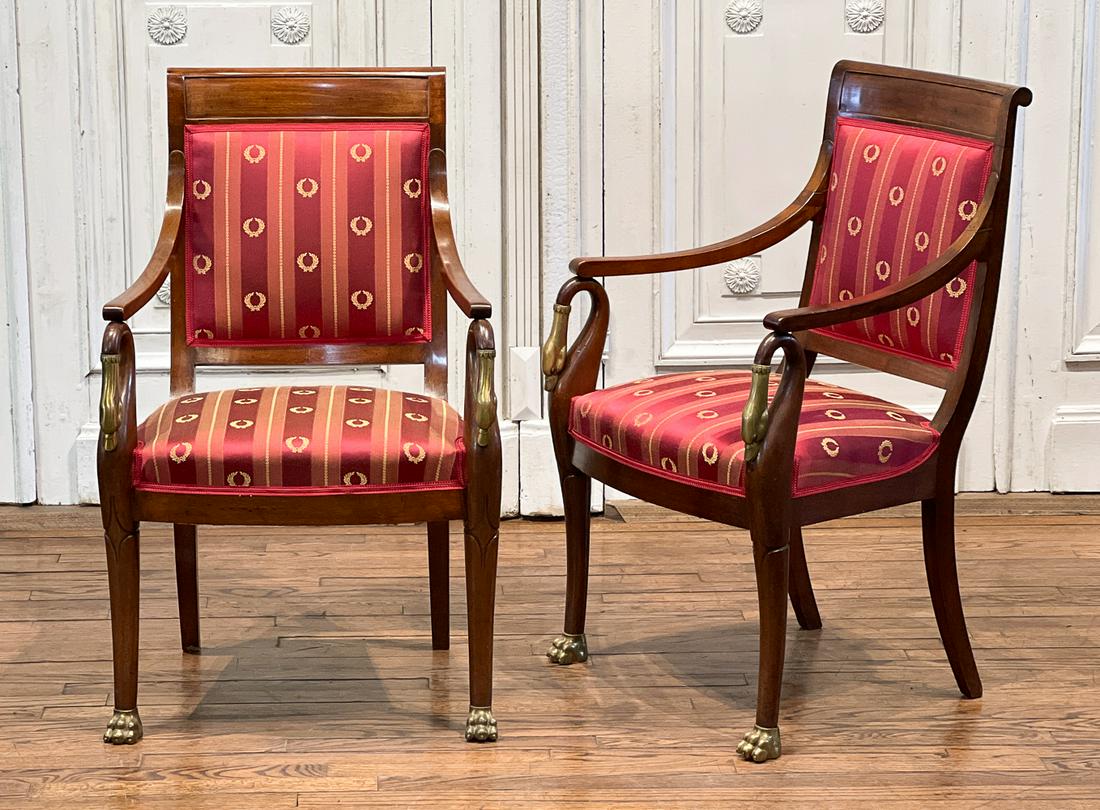 Pair Empire Mahogany Fauteuil Armchairs (1 of 12)